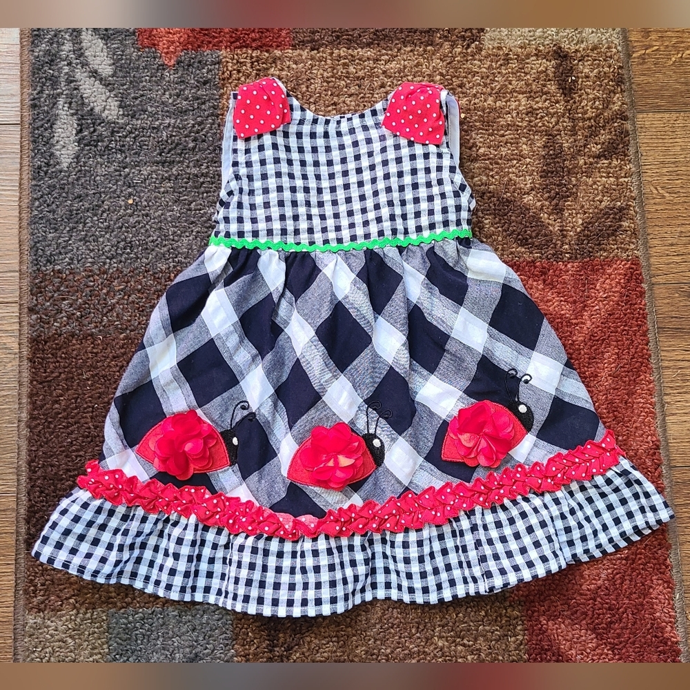 Youngland 18M Black and White Checkered Dress with Red Ladybugs